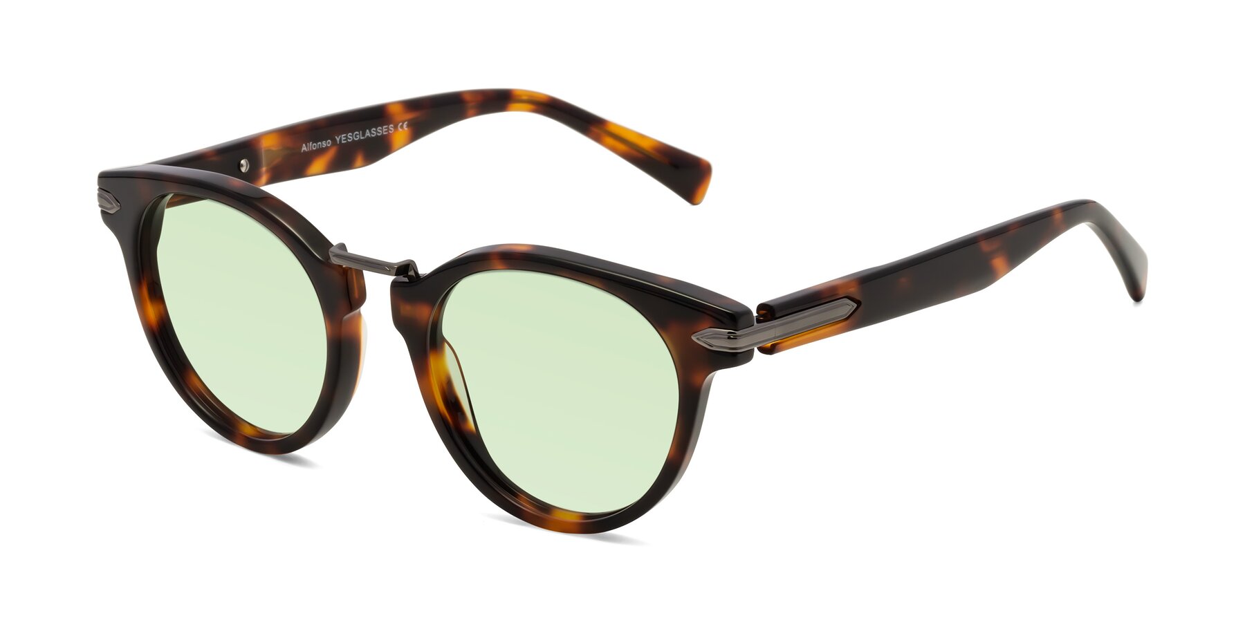 Angle of Alfonso in Tortoise with Light Green Tinted Lenses