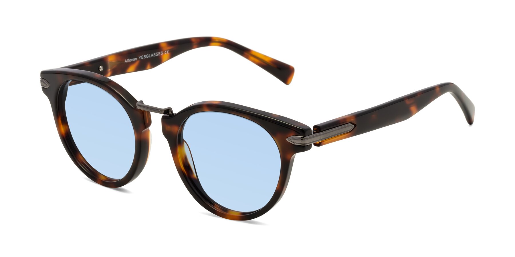 Angle of Alfonso in Tortoise with Light Blue Tinted Lenses