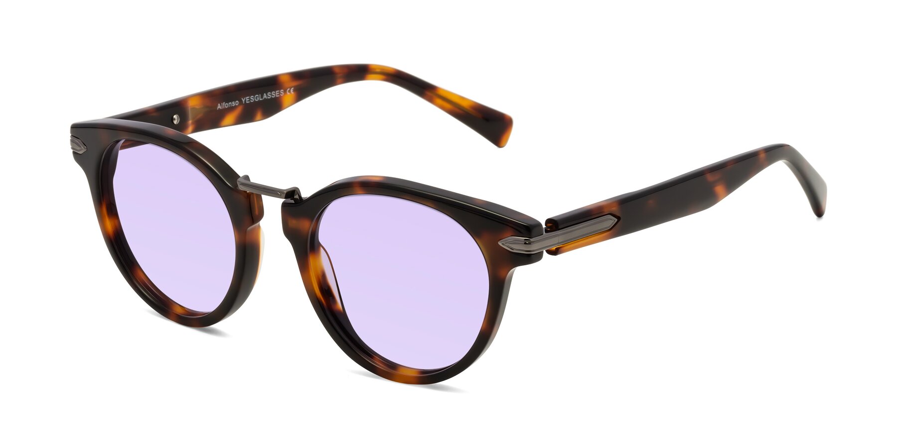 Angle of Alfonso in Tortoise with Light Purple Tinted Lenses