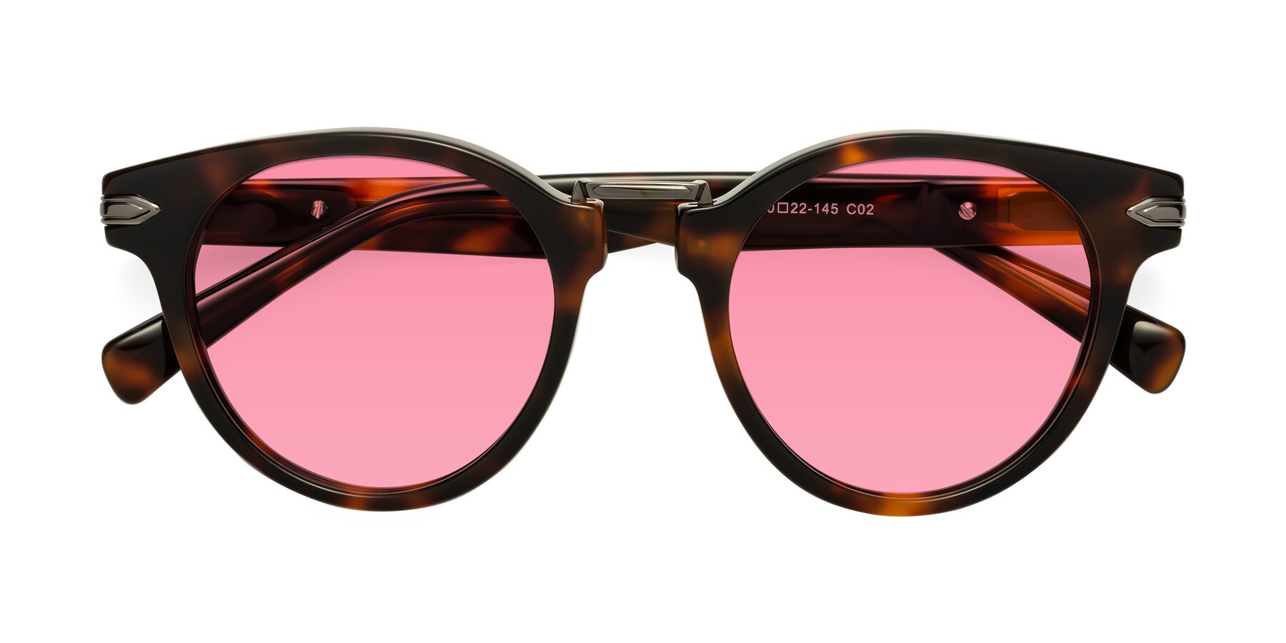 Folded Front of Alfonso in Tortoise with Pink Tinted Lenses