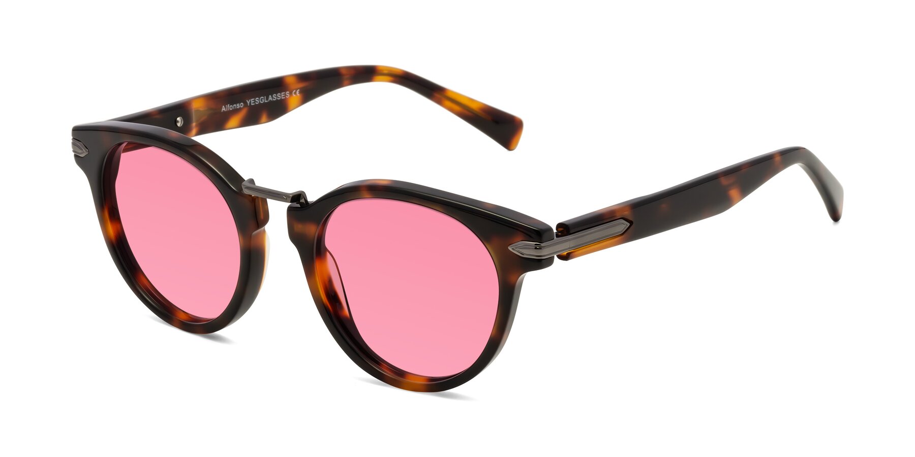 Angle of Alfonso in Tortoise with Pink Tinted Lenses