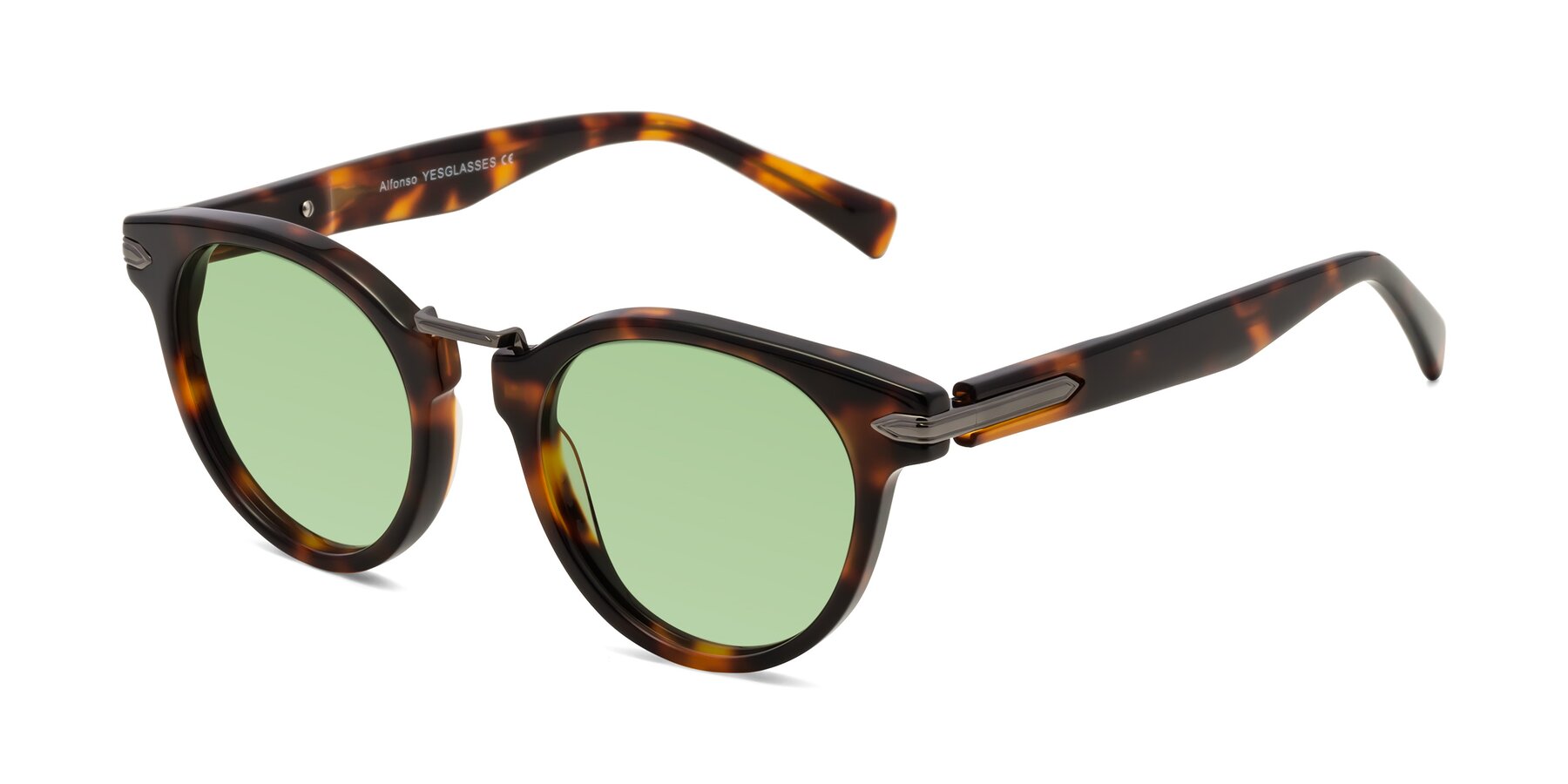 Angle of Alfonso in Tortoise with Medium Green Tinted Lenses