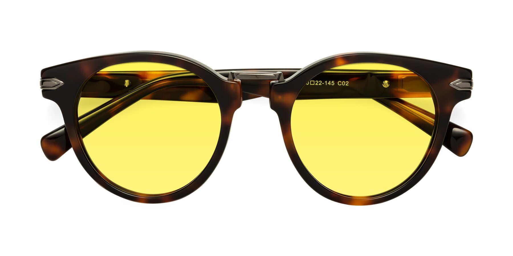 Folded Front of Alfonso in Tortoise with Medium Yellow Tinted Lenses