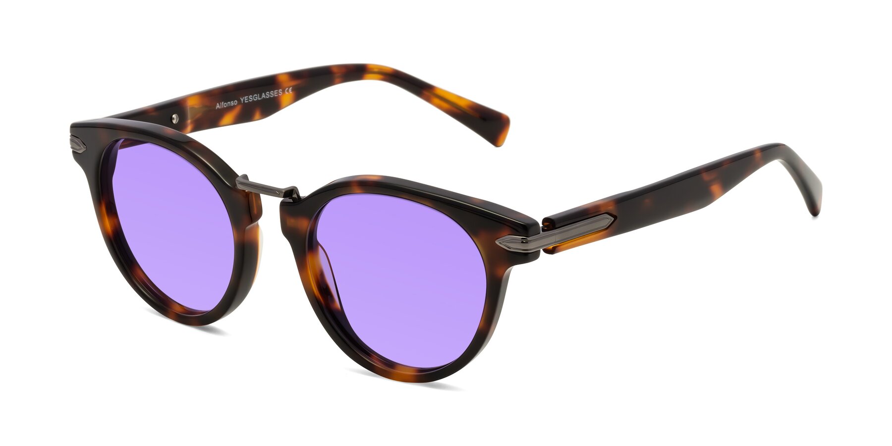 Angle of Alfonso in Tortoise with Medium Purple Tinted Lenses