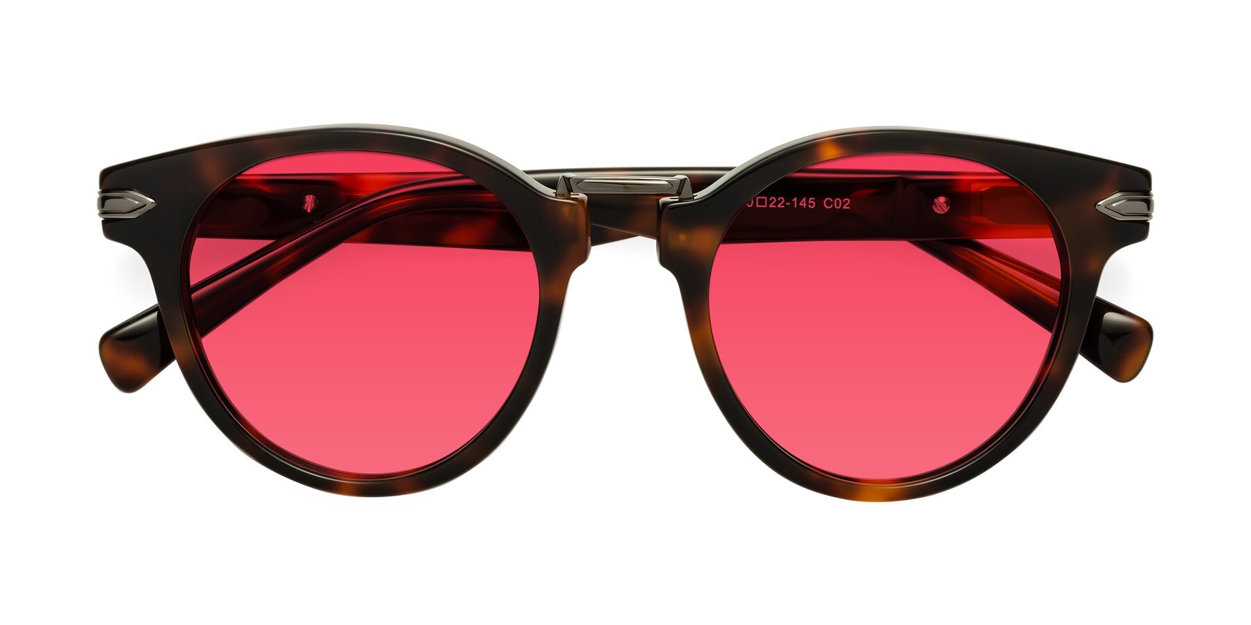 Folded Front of Alfonso in Tortoise with Red Tinted Lenses