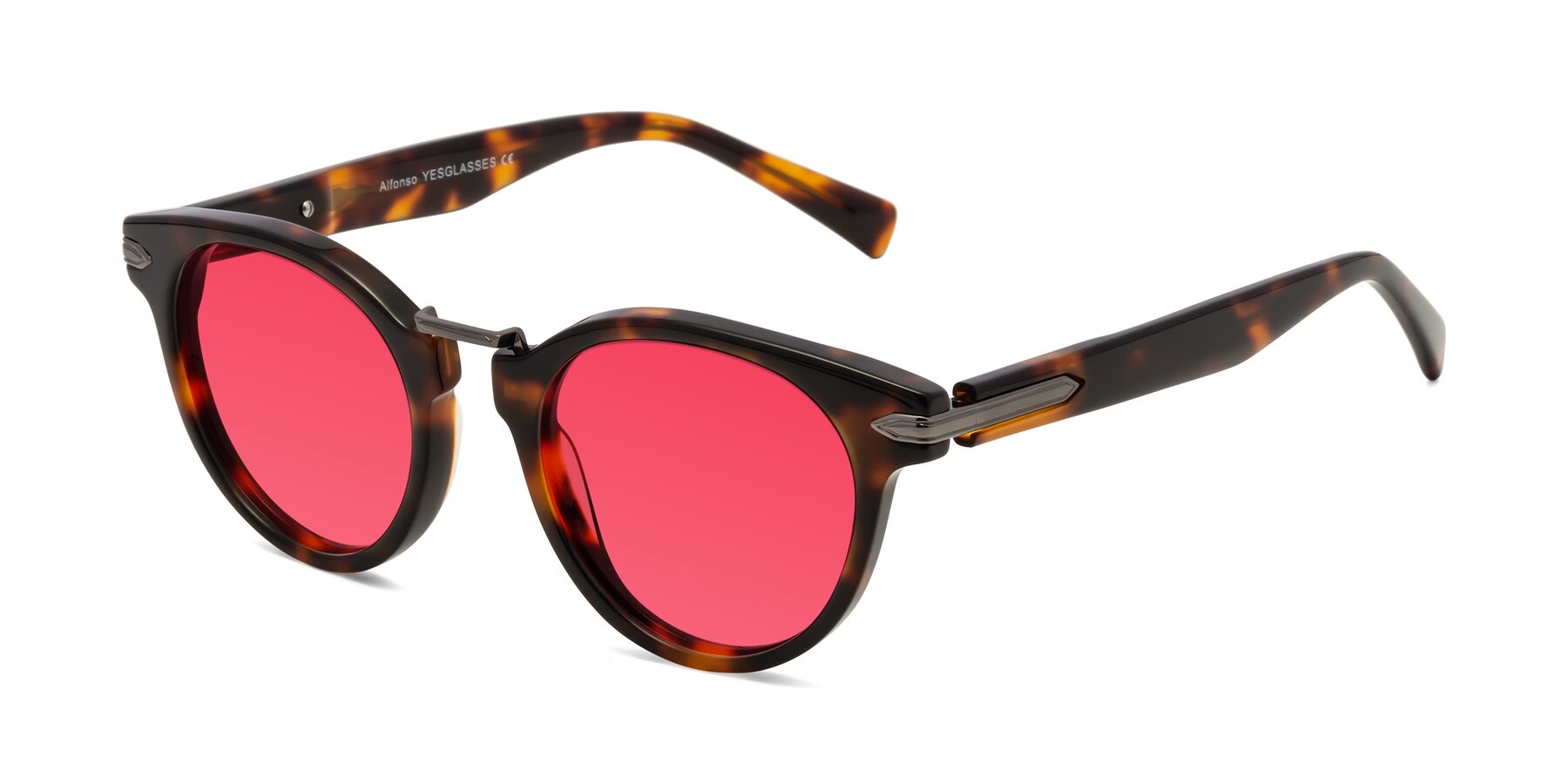Angle of Alfonso in Tortoise with Red Tinted Lenses
