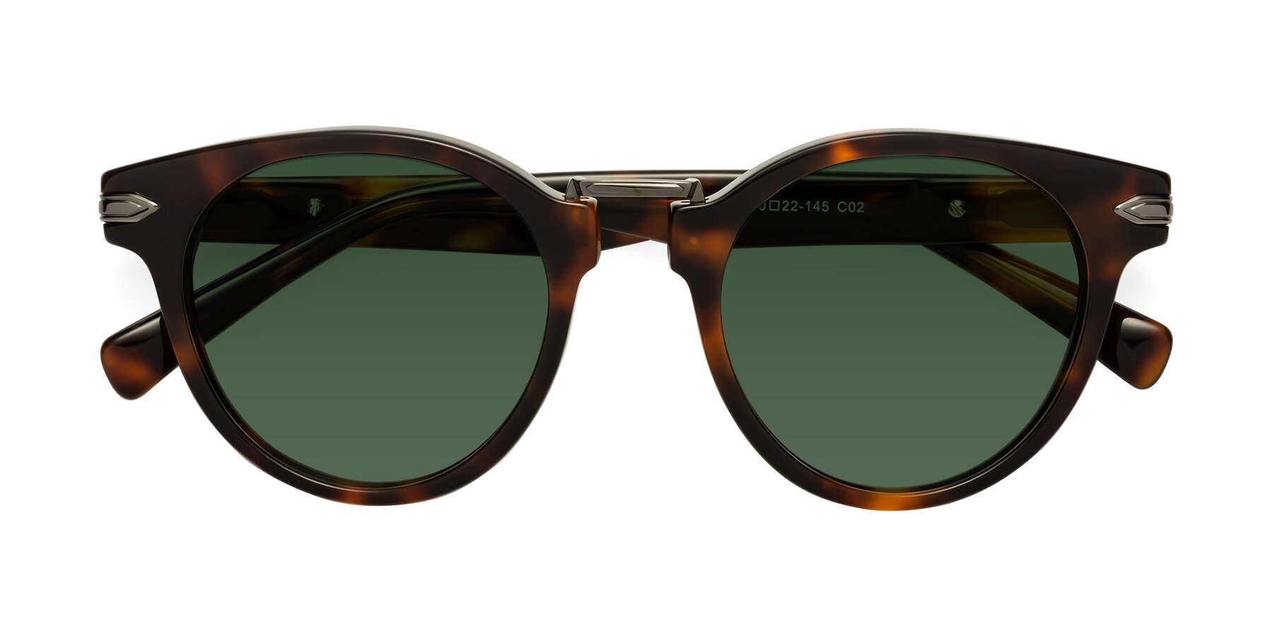 Folded Front of Alfonso in Tortoise with Green Tinted Lenses
