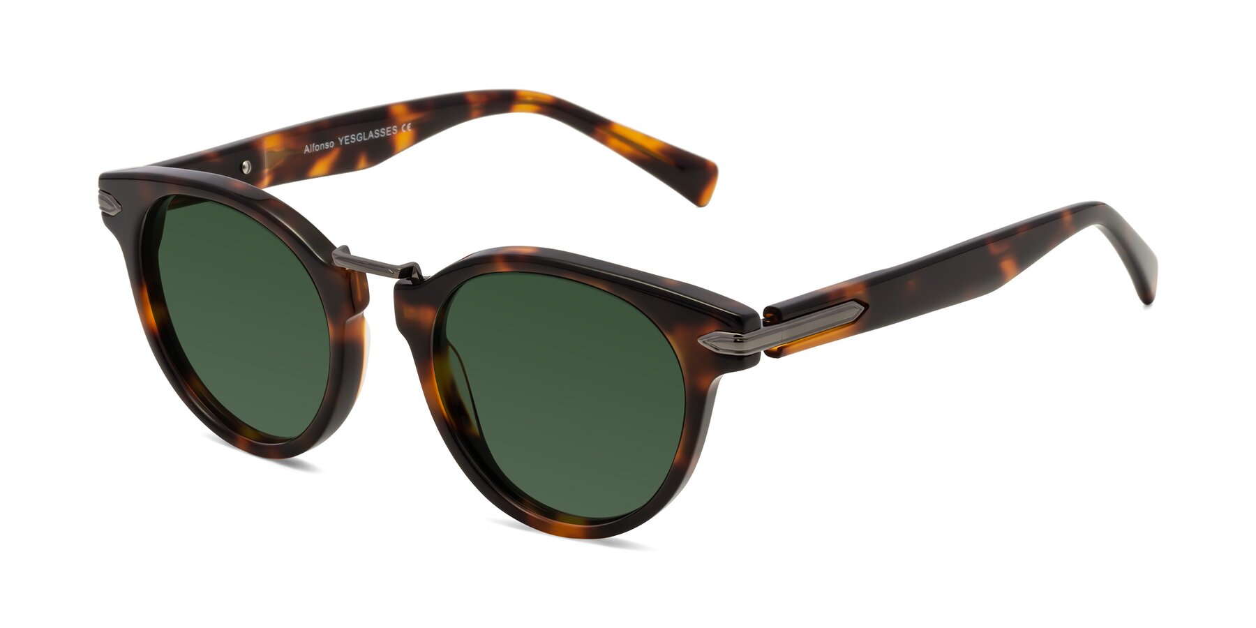 Angle of Alfonso in Tortoise with Green Tinted Lenses