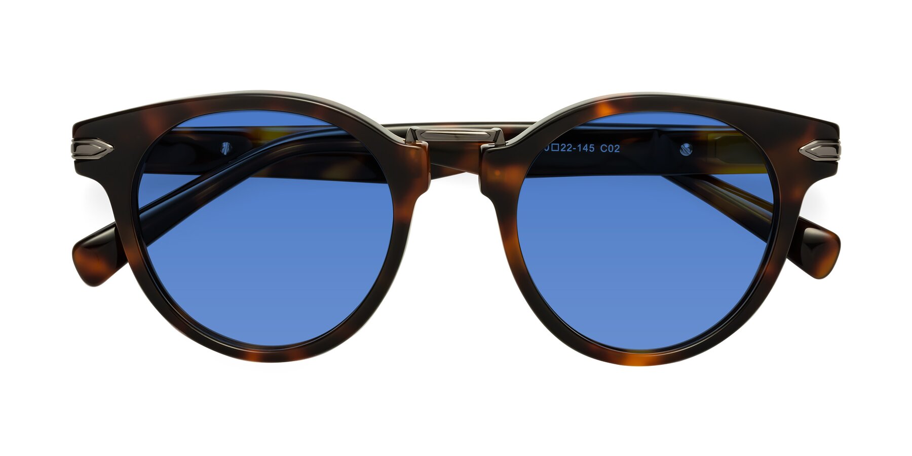 Folded Front of Alfonso in Tortoise with Blue Tinted Lenses