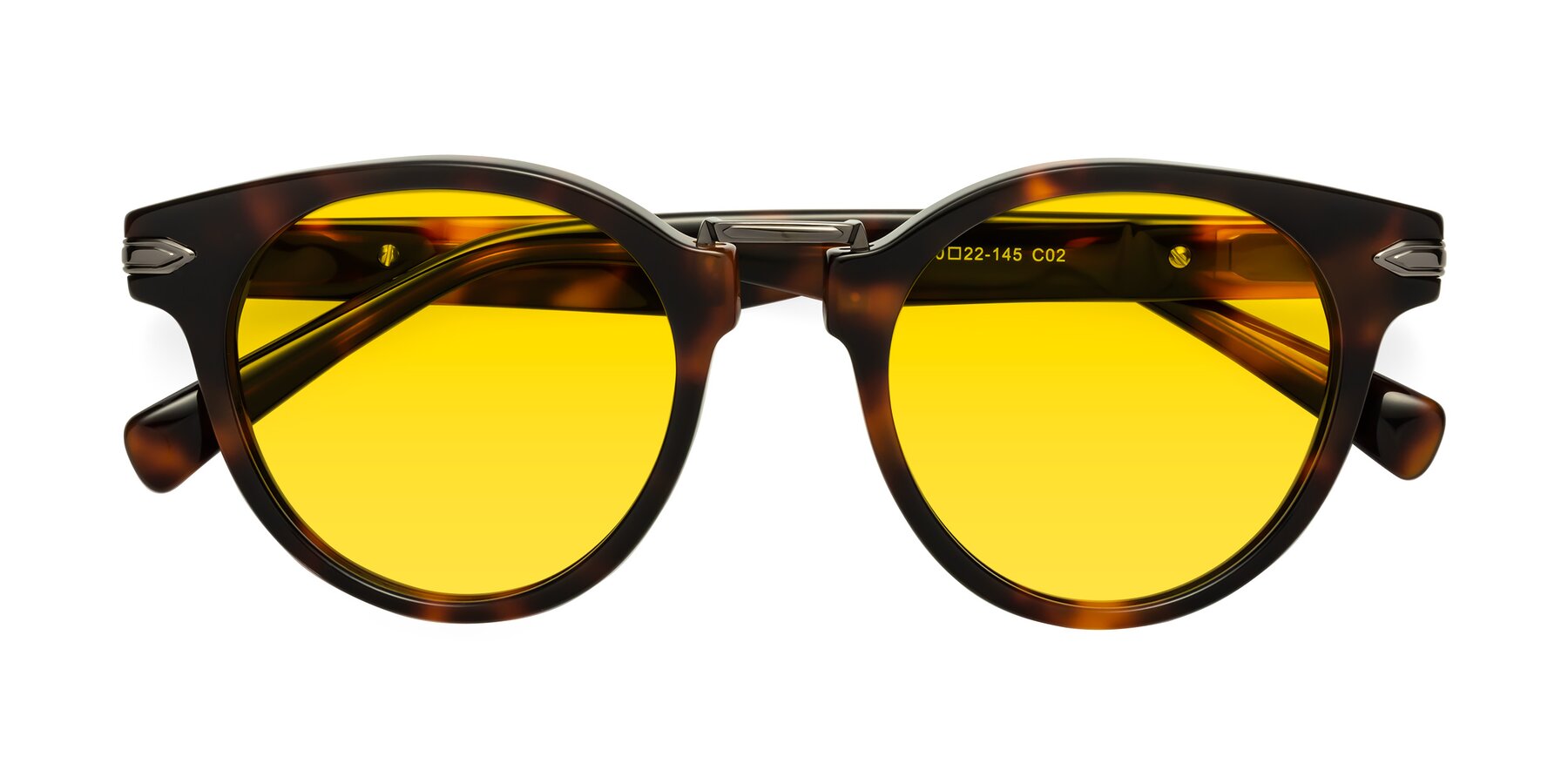 Folded Front of Alfonso in Tortoise with Yellow Tinted Lenses
