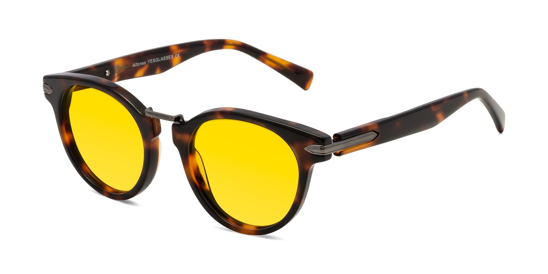 Angle of Alfonso in Tortoise with Yellow Tinted Lenses