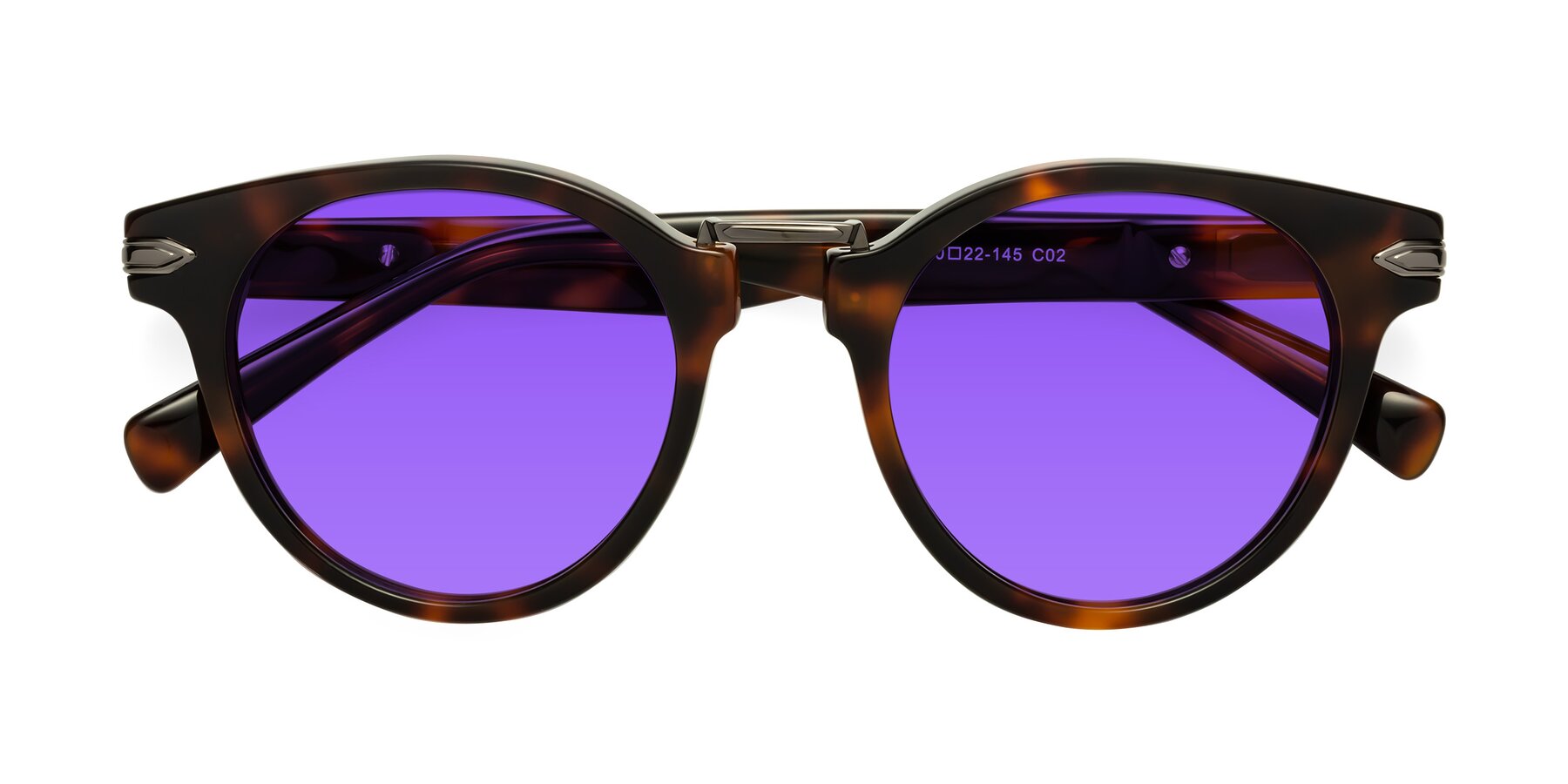 Folded Front of Alfonso in Tortoise with Purple Tinted Lenses