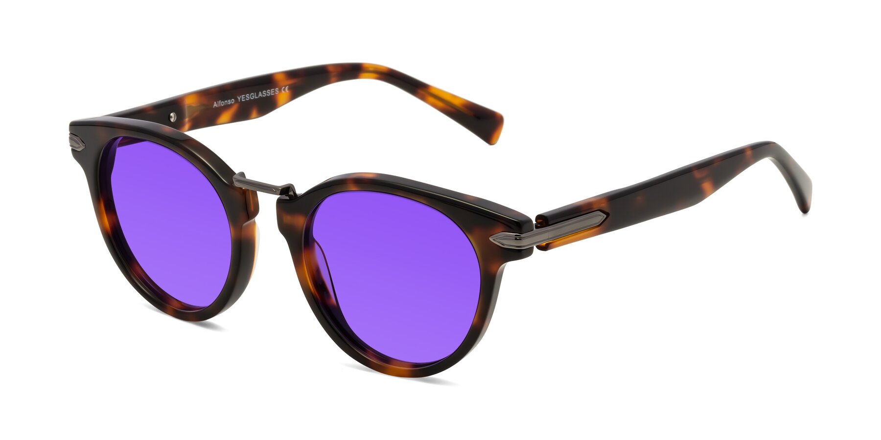 Angle of Alfonso in Tortoise with Purple Tinted Lenses