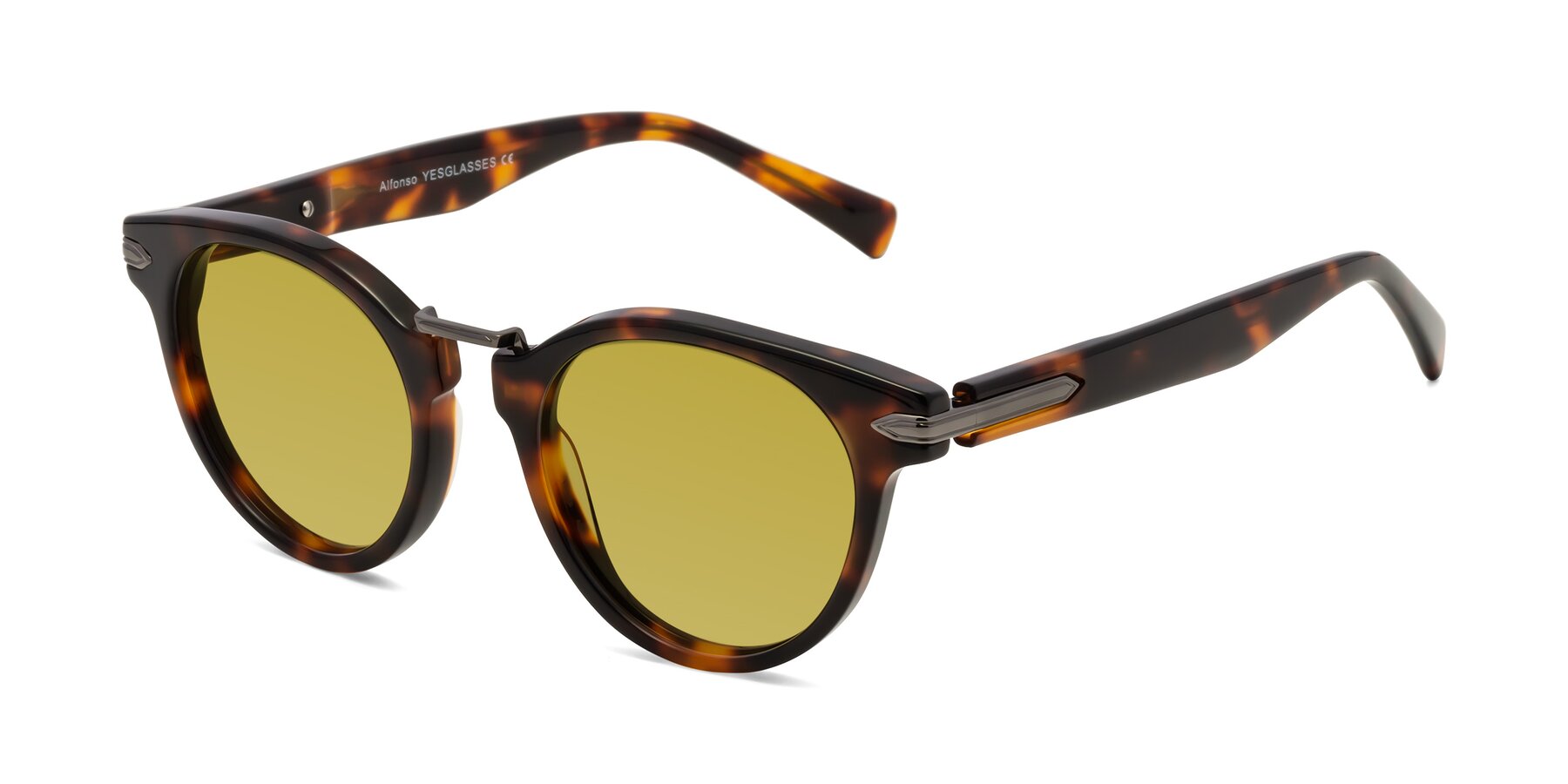 Angle of Alfonso in Tortoise with Champagne Tinted Lenses
