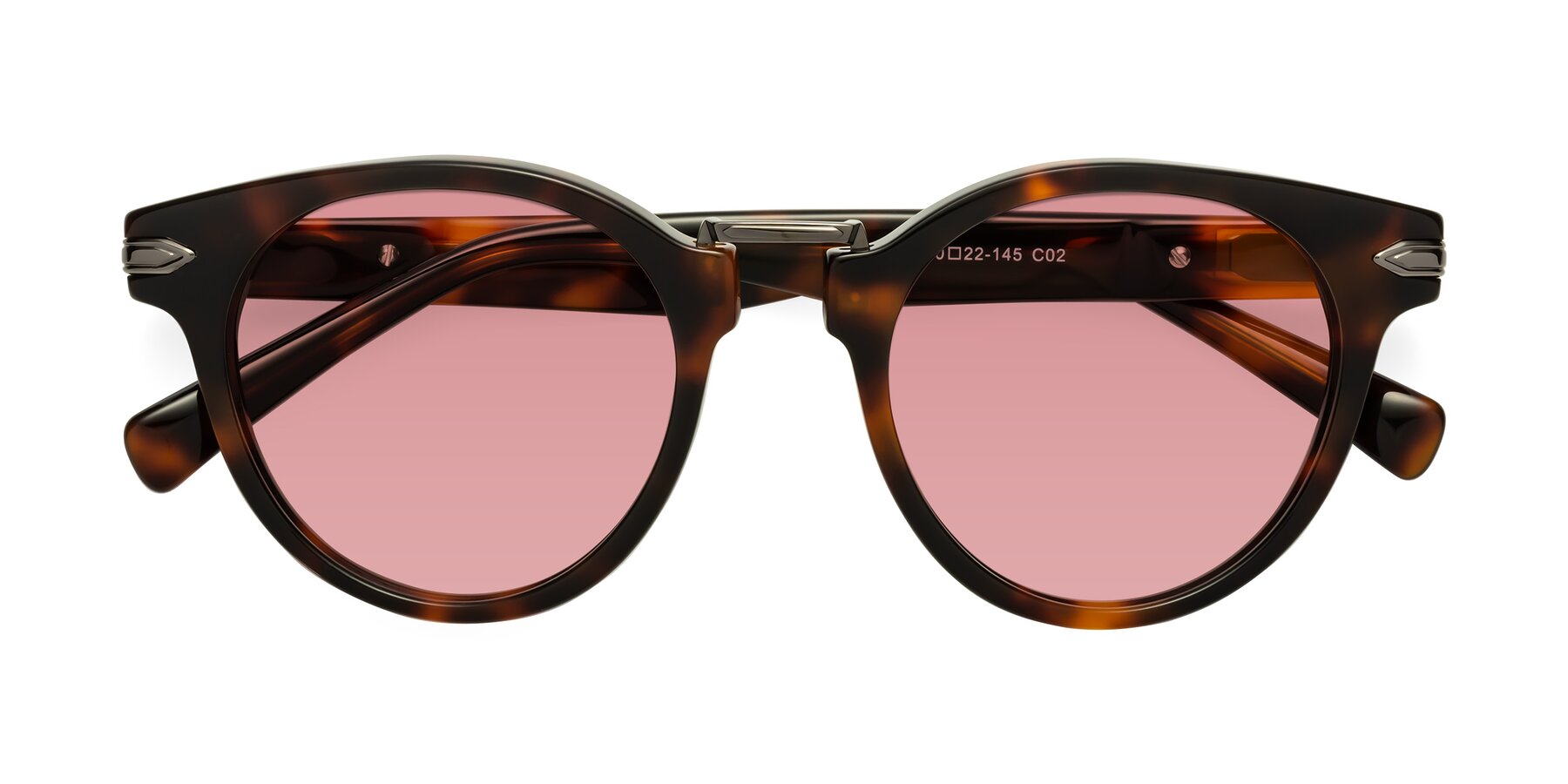 Folded Front of Alfonso in Tortoise with Medium Garnet Tinted Lenses