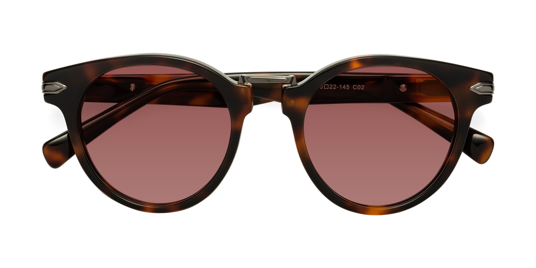 Folded Front of Alfonso in Tortoise with Garnet Tinted Lenses