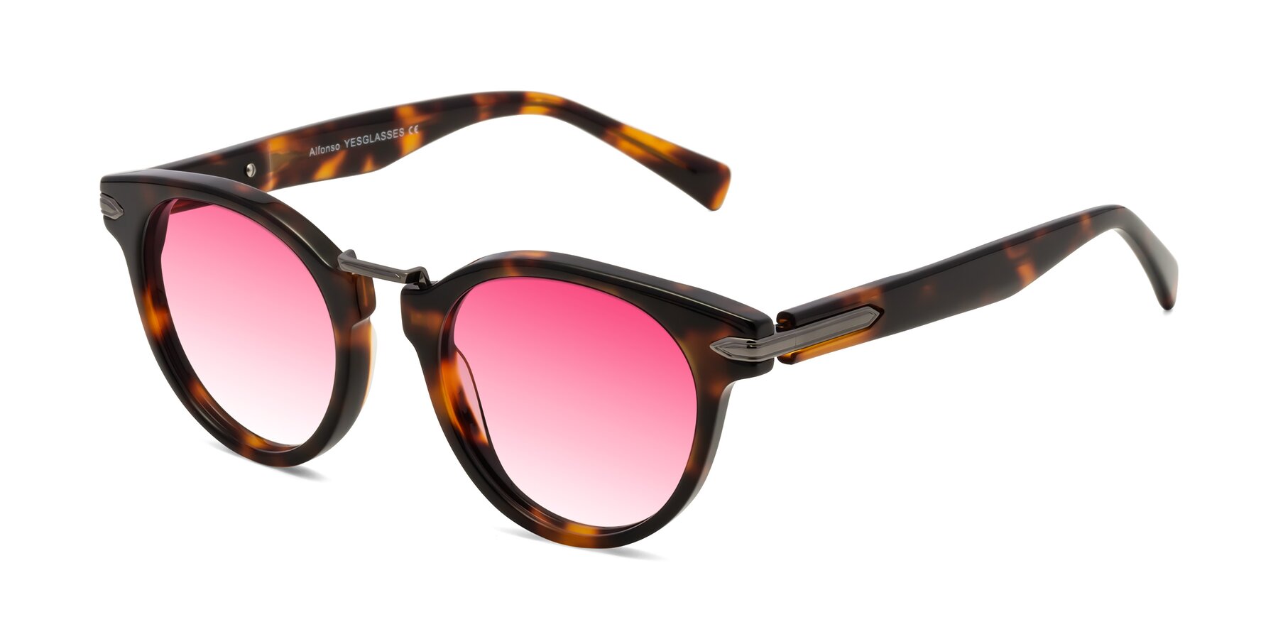 Angle of Alfonso in Tortoise with Pink Gradient Lenses