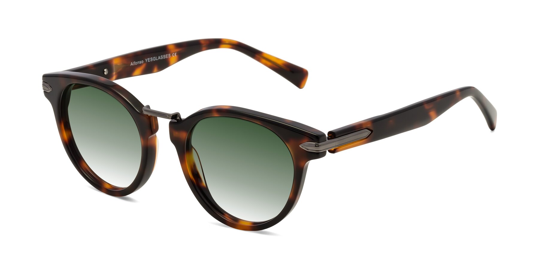 Angle of Alfonso in Tortoise with Green Gradient Lenses