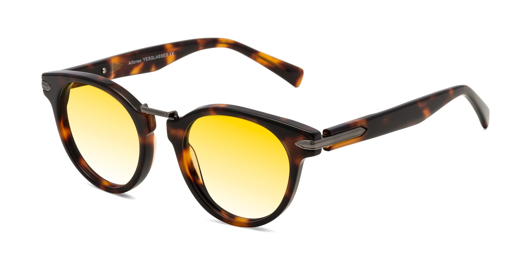 Angle of Alfonso in Tortoise with Yellow Gradient Lenses