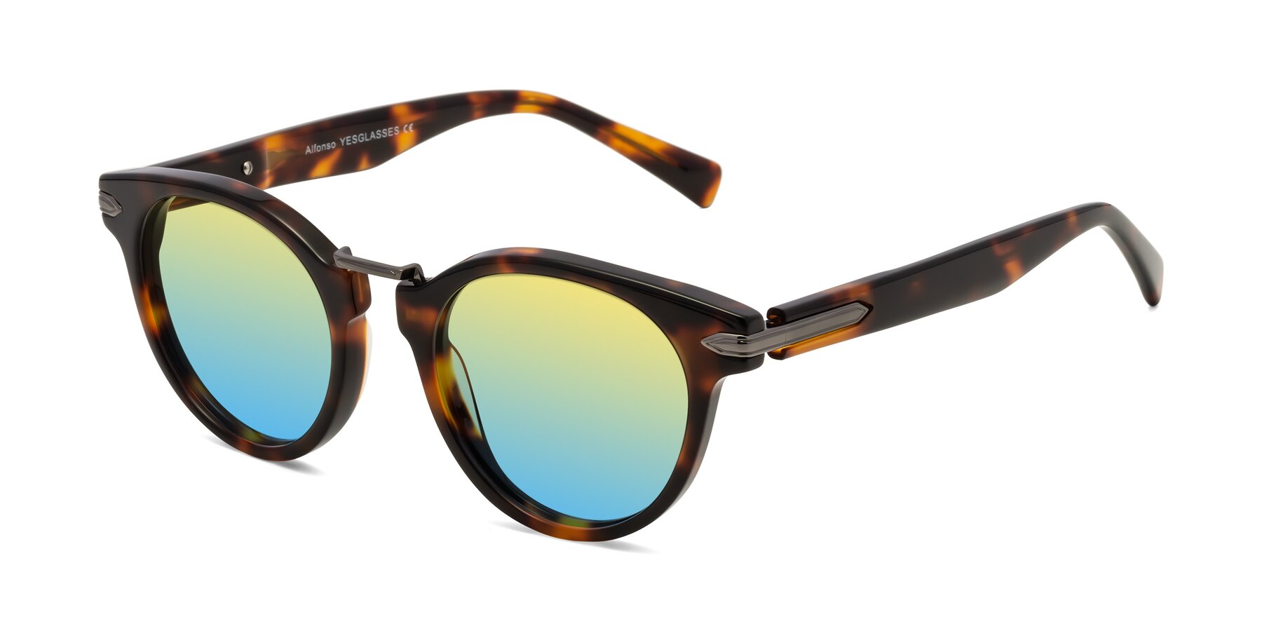 Angle of Alfonso in Tortoise with Yellow / Blue Gradient Lenses
