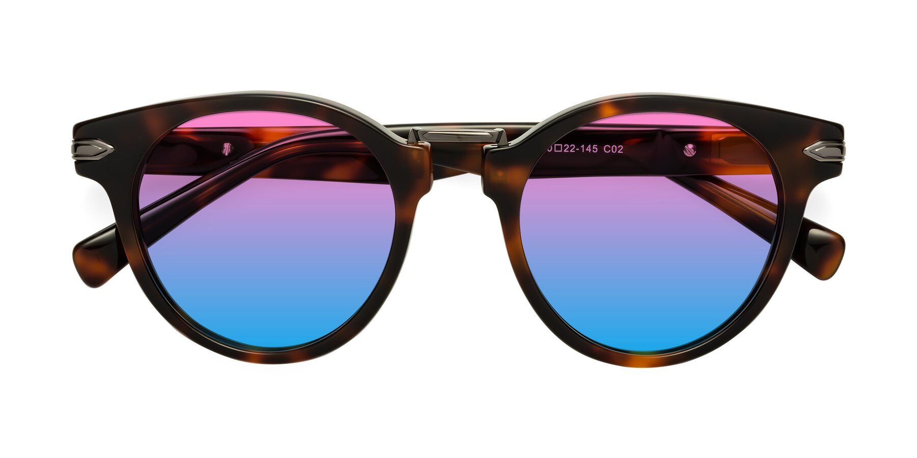 Folded Front of Alfonso in Tortoise with Pink / Blue Gradient Lenses