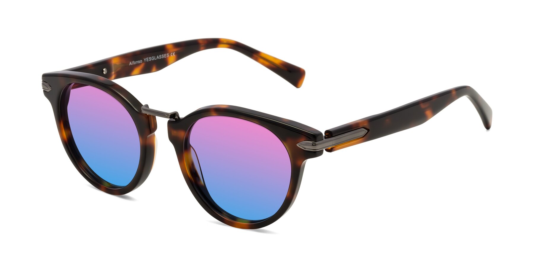 Angle of Alfonso in Tortoise with Pink / Blue Gradient Lenses