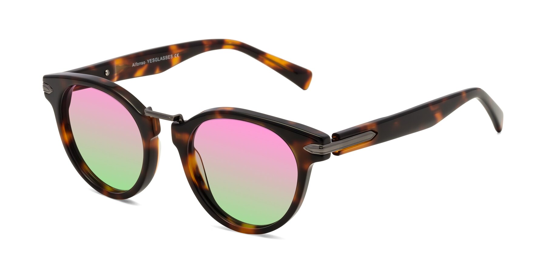 Angle of Alfonso in Tortoise with Pink / Green Gradient Lenses