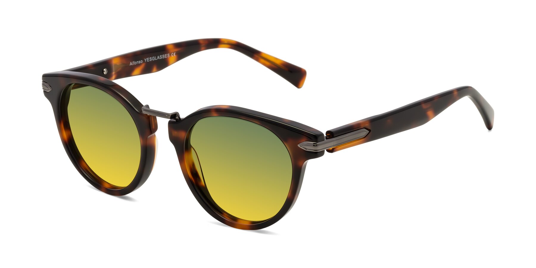 Angle of Alfonso in Tortoise with Green / Yellow Gradient Lenses