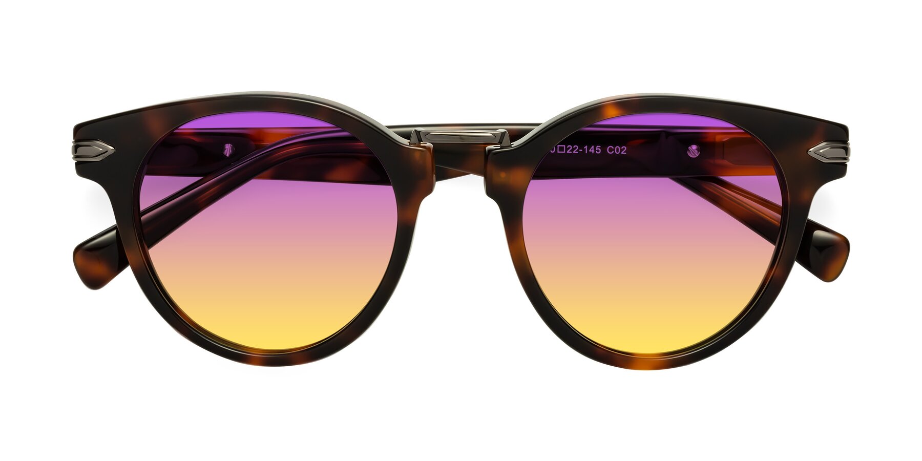 Folded Front of Alfonso in Tortoise with Purple / Yellow Gradient Lenses