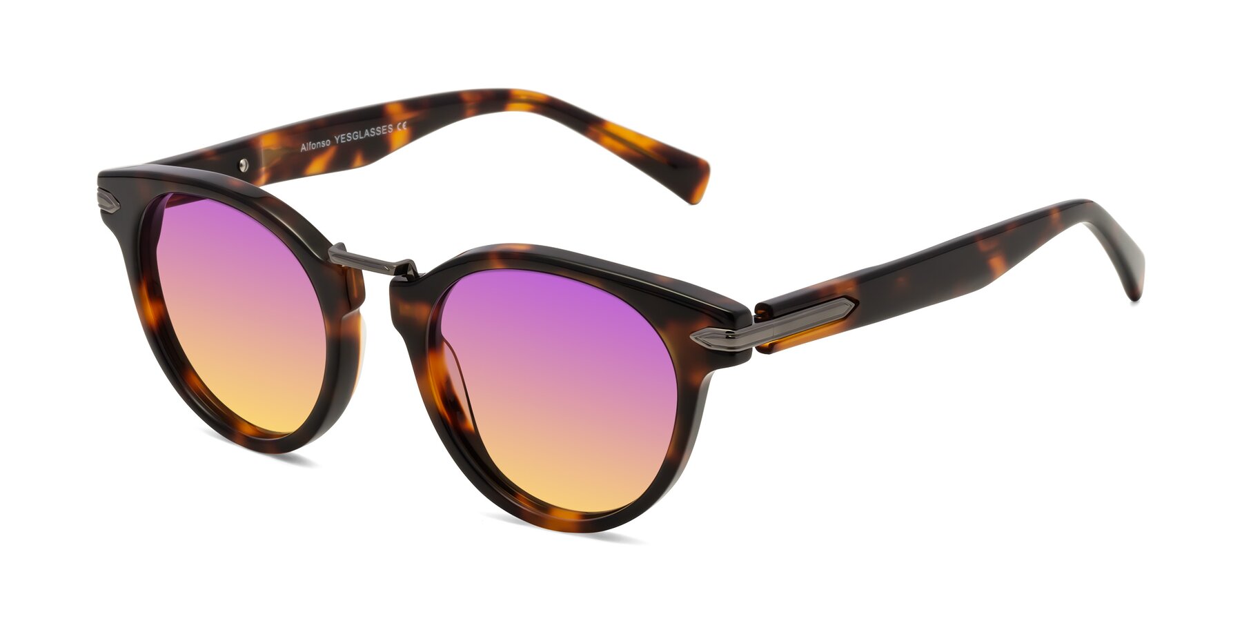 Angle of Alfonso in Tortoise with Purple / Yellow Gradient Lenses