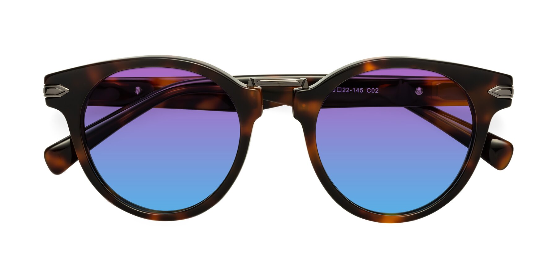 Folded Front of Alfonso in Tortoise with Purple / Blue Gradient Lenses
