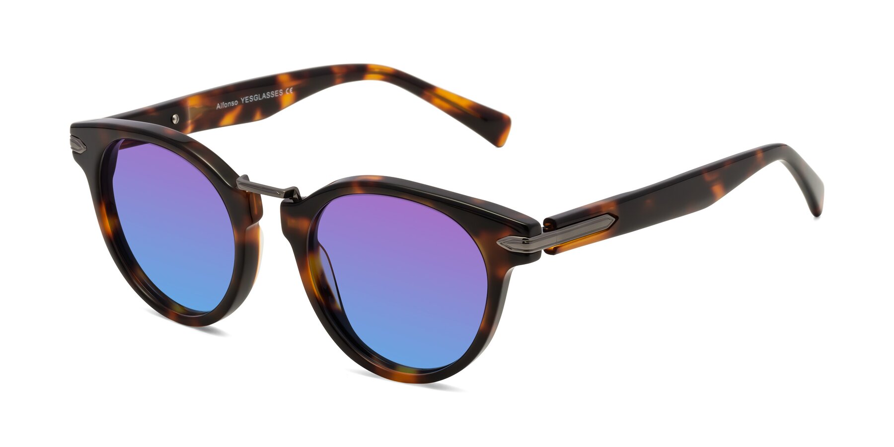 Angle of Alfonso in Tortoise with Purple / Blue Gradient Lenses