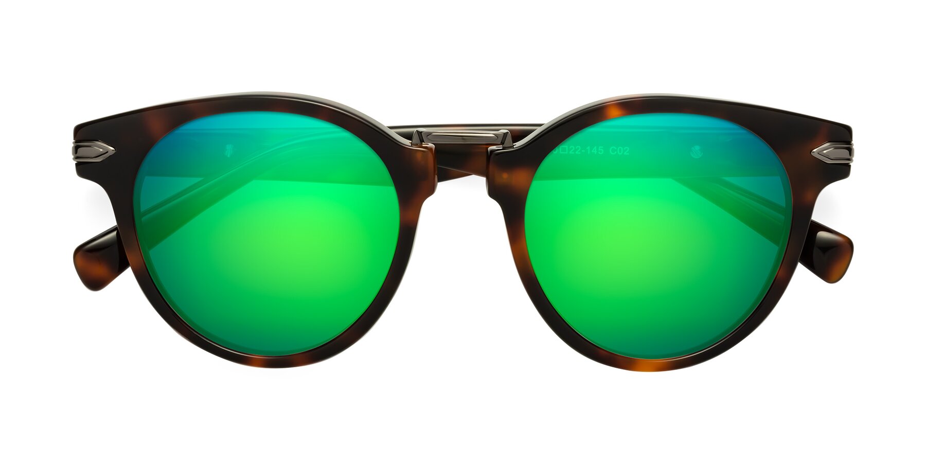 Folded Front of Alfonso in Tortoise with Green Mirrored Lenses