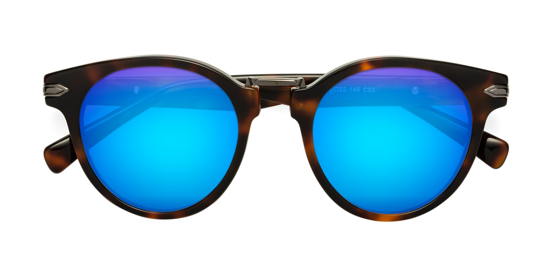 Folded Front of Alfonso in Tortoise with Blue Mirrored Lenses