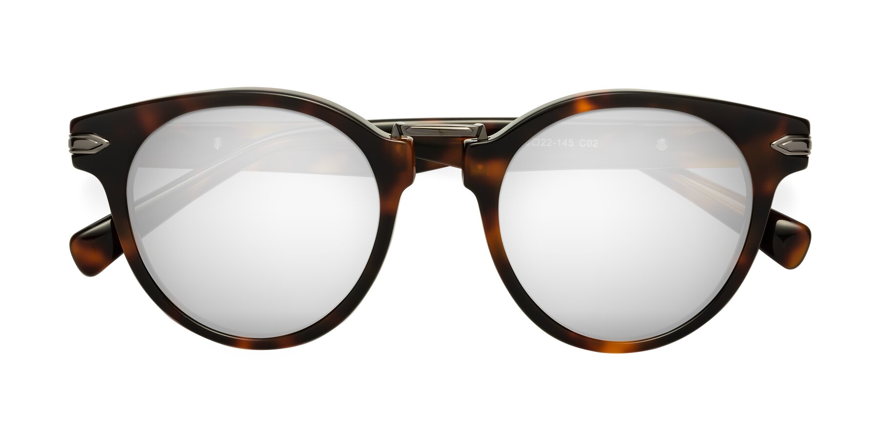 Folded Front of Alfonso in Tortoise with Silver Mirrored Lenses