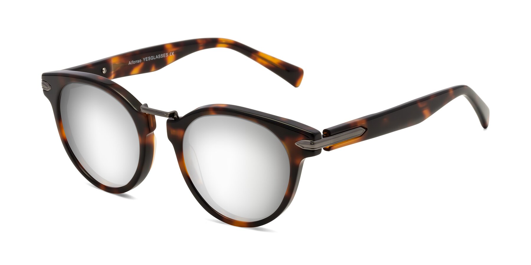 Angle of Alfonso in Tortoise with Silver Mirrored Lenses