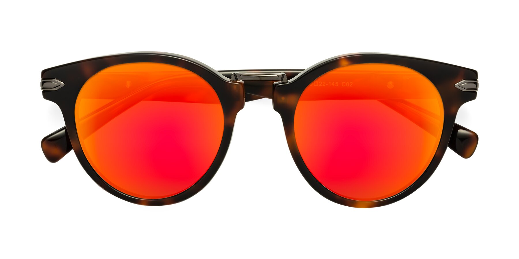Folded Front of Alfonso in Tortoise with Red Gold Mirrored Lenses