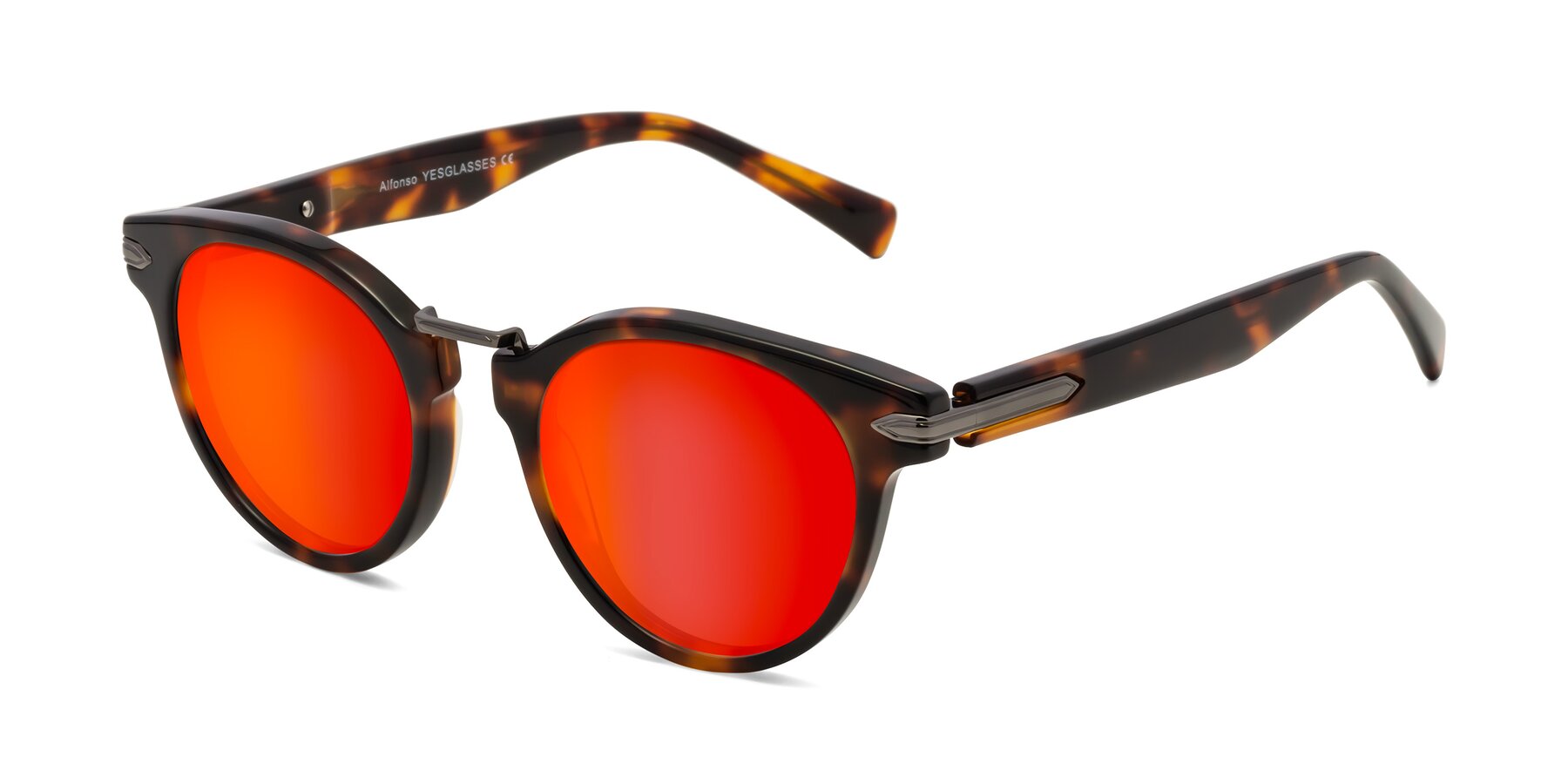 Angle of Alfonso in Tortoise with Red Gold Mirrored Lenses