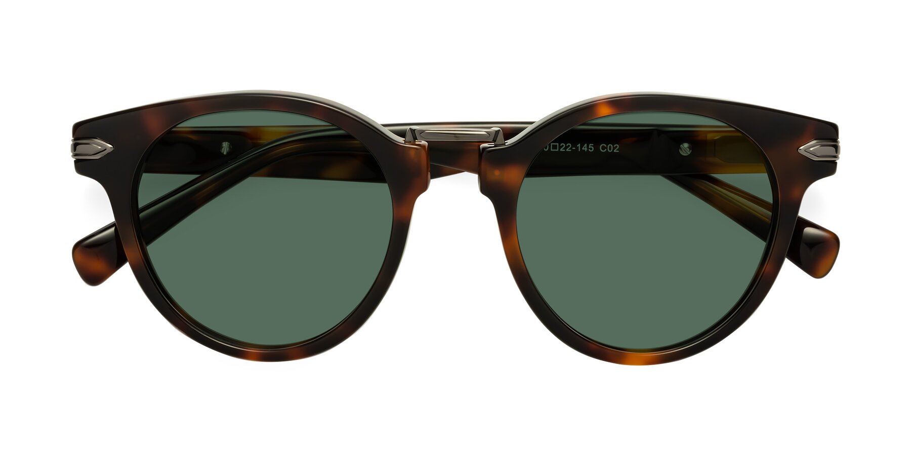 Folded Front of Alfonso in Tortoise with Green Polarized Lenses