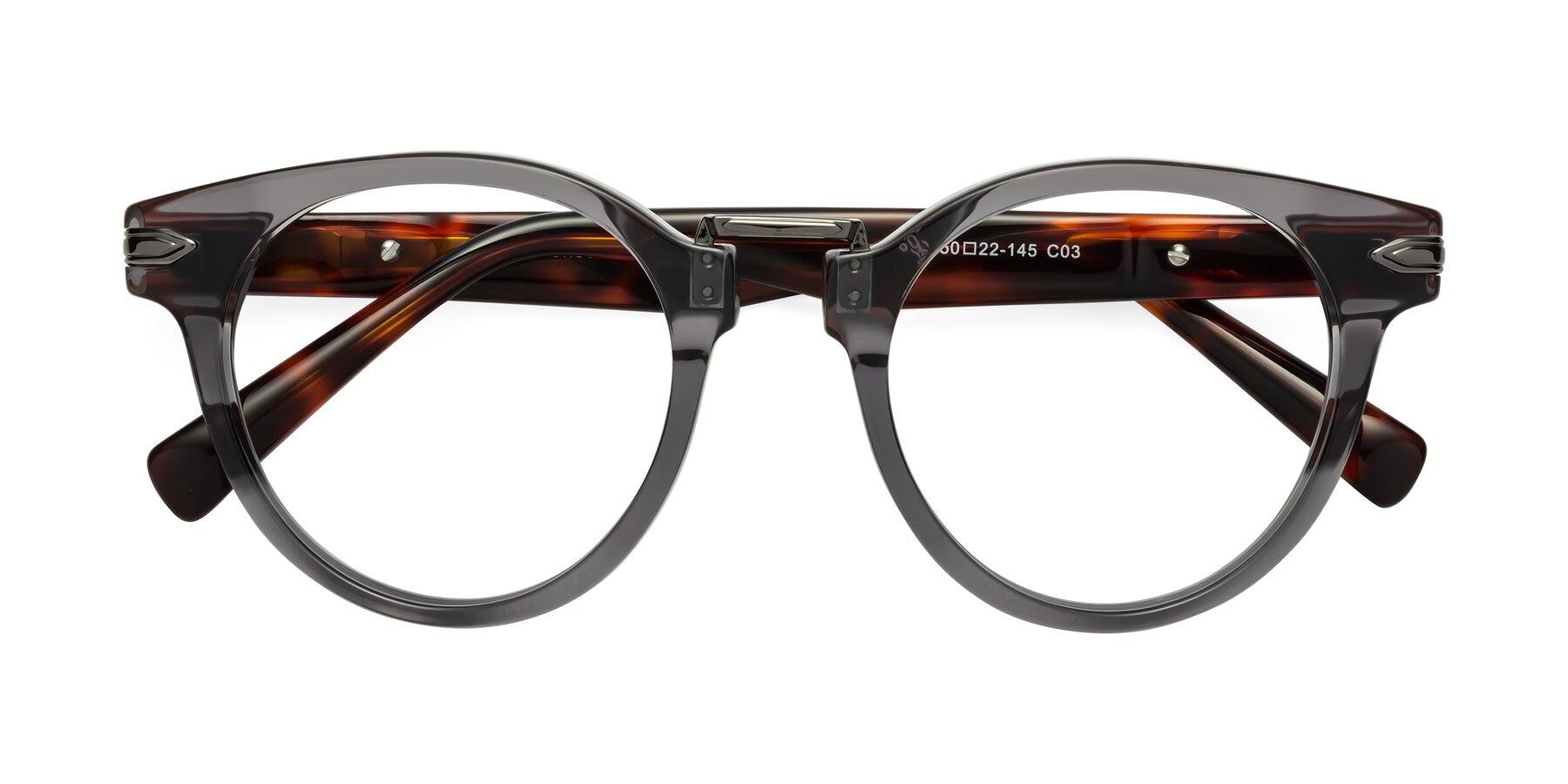 Folded Front of Alfonso in Gray /Tortoise with Clear Eyeglass Lenses
