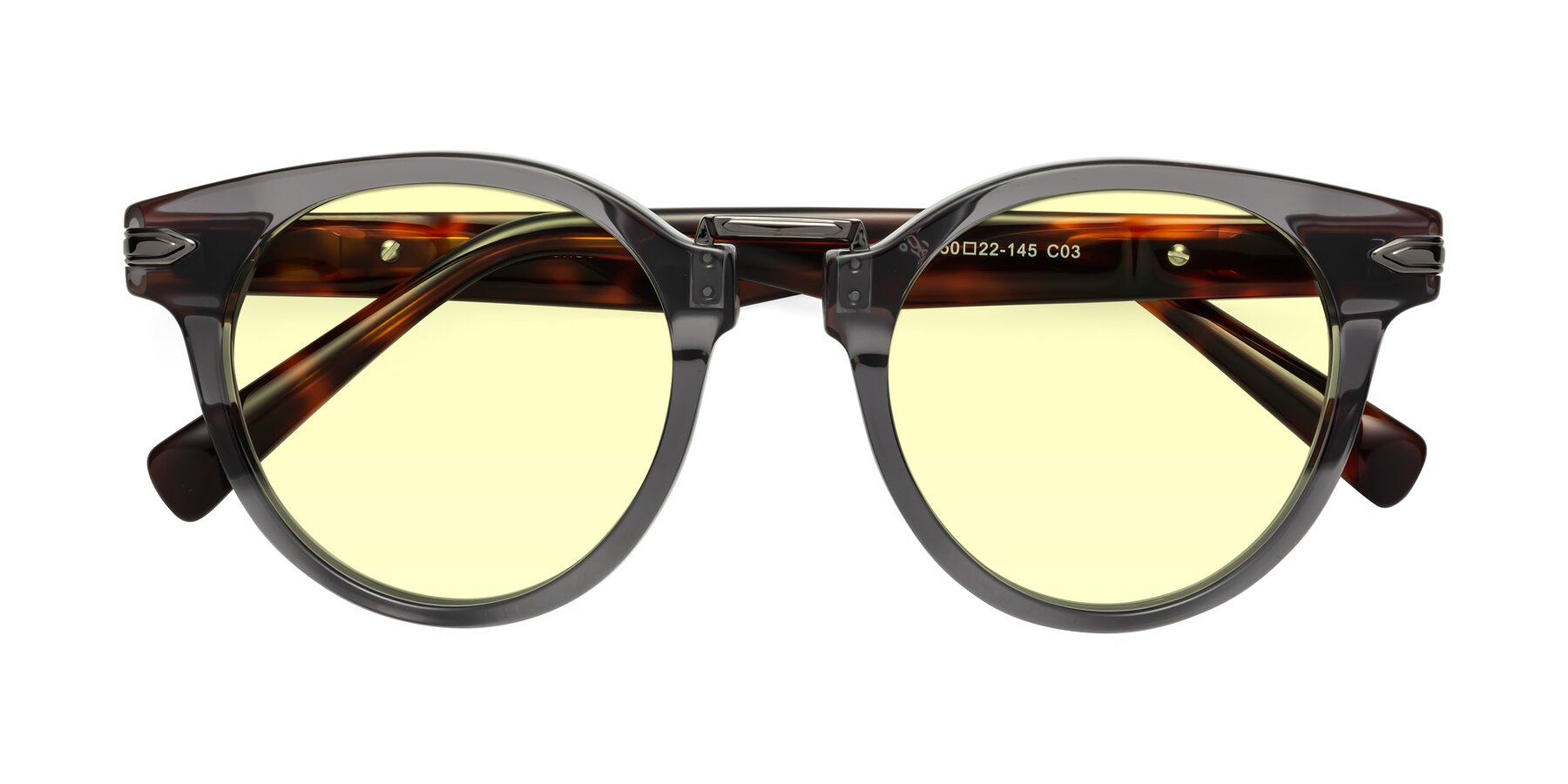 Folded Front of Alfonso in Gray /Tortoise with Light Yellow Tinted Lenses