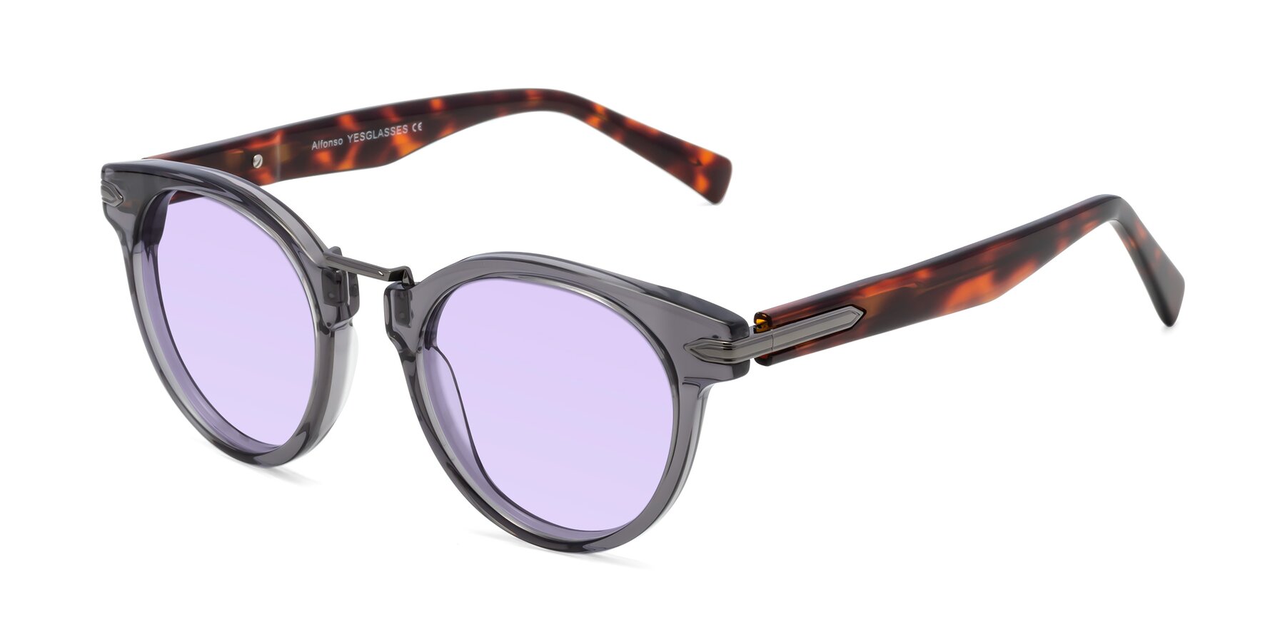 Angle of Alfonso in Gray /Tortoise with Light Purple Tinted Lenses