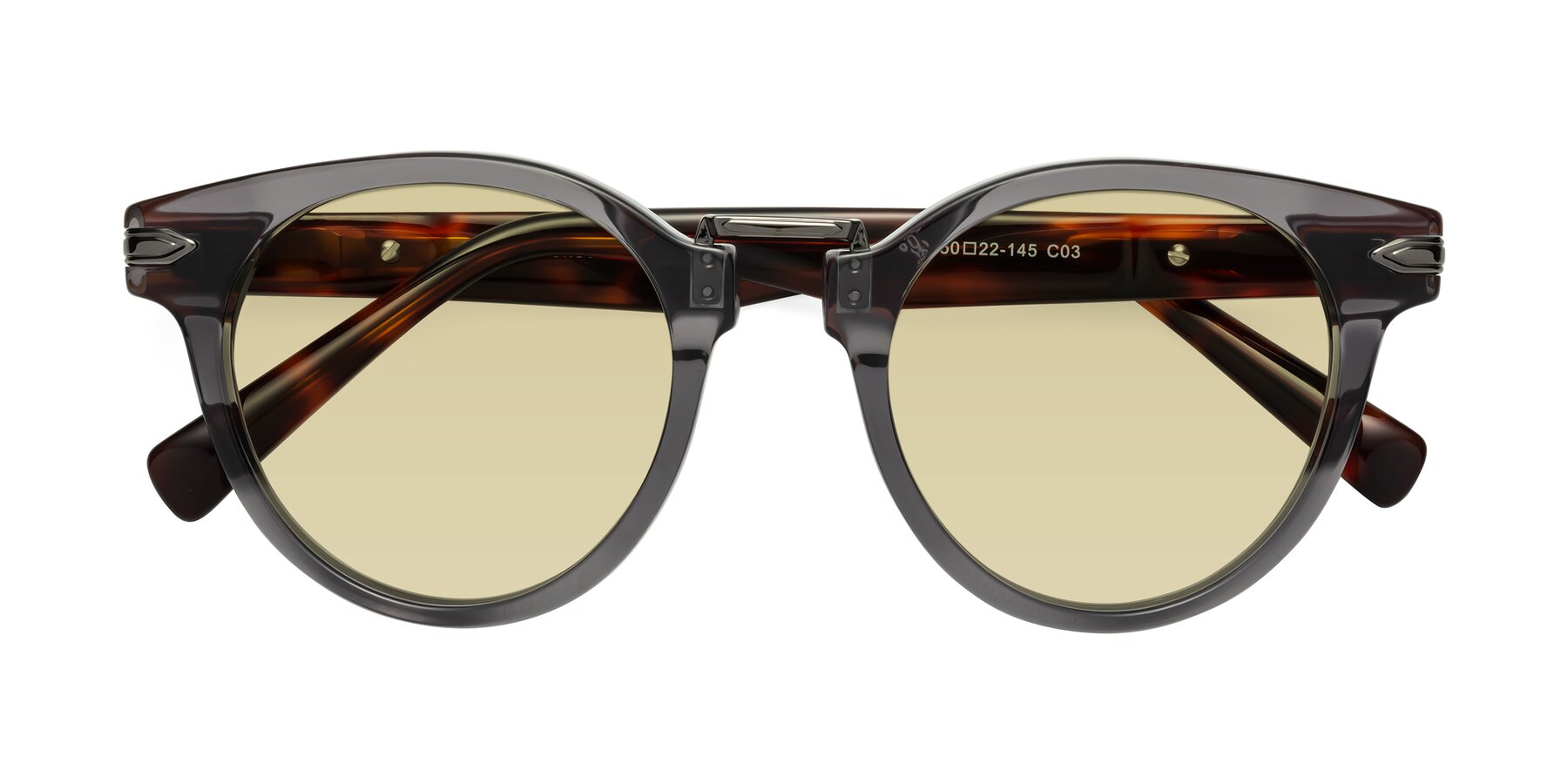 Folded Front of Alfonso in Gray /Tortoise with Light Champagne Tinted Lenses