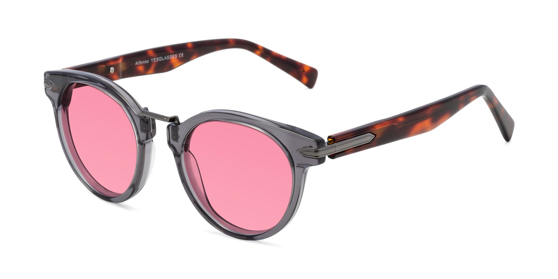 Angle of Alfonso in Gray /Tortoise with Pink Tinted Lenses