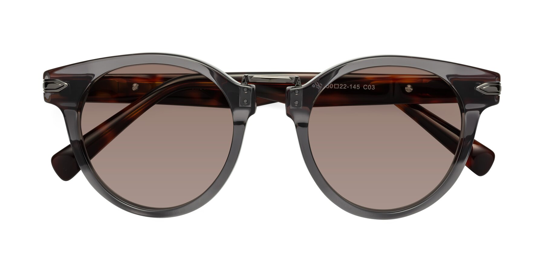 Folded Front of Alfonso in Gray /Tortoise with Medium Brown Tinted Lenses