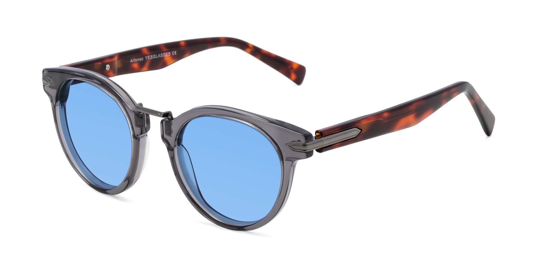 Angle of Alfonso in Gray /Tortoise with Medium Blue Tinted Lenses