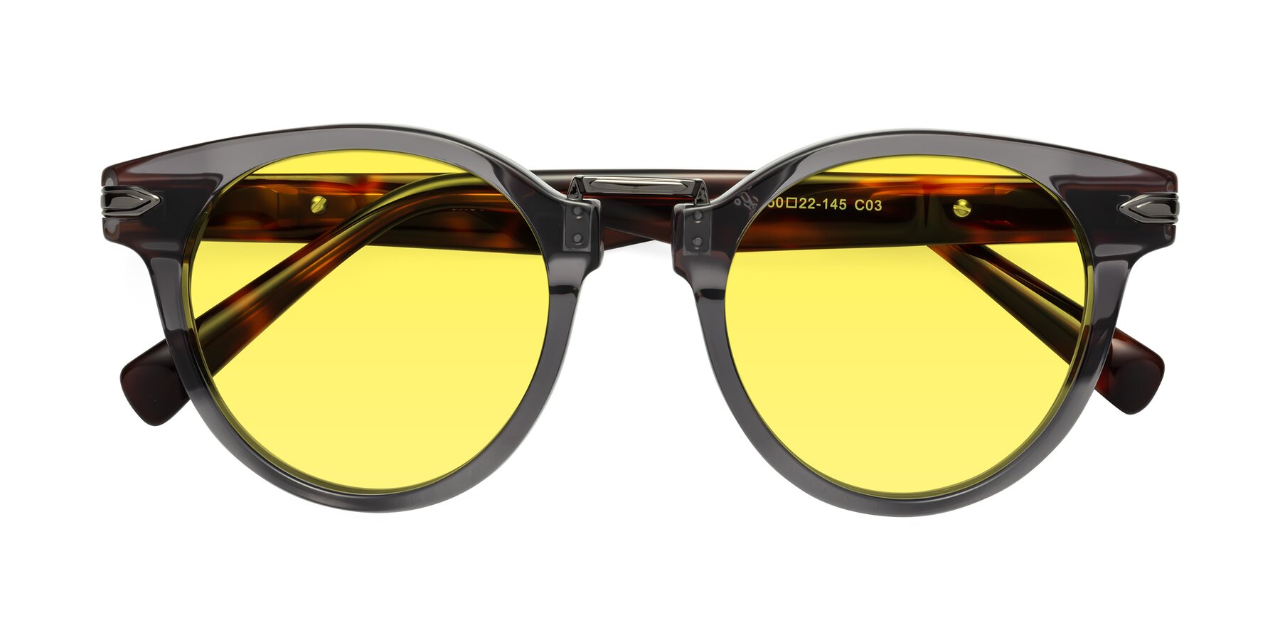 Folded Front of Alfonso in Gray /Tortoise with Medium Yellow Tinted Lenses