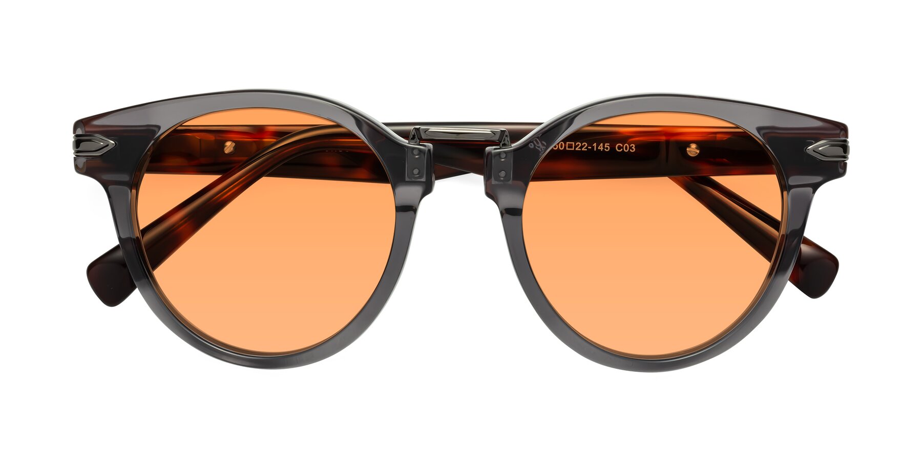 Folded Front of Alfonso in Gray /Tortoise with Medium Orange Tinted Lenses
