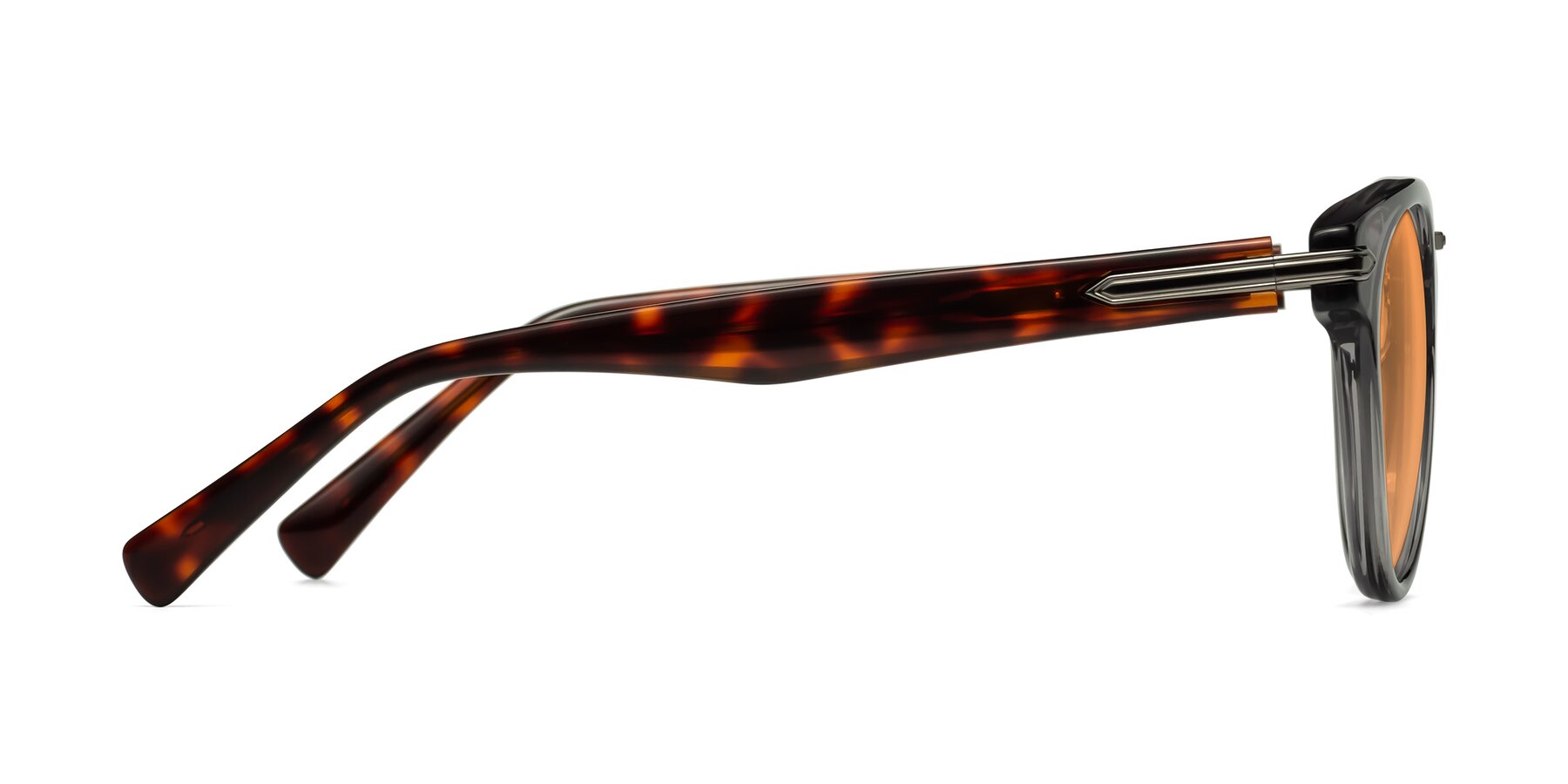 Side of Alfonso in Gray /Tortoise with Medium Orange Tinted Lenses