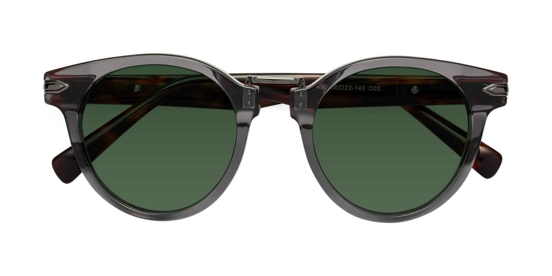 Folded Front of Alfonso in Gray /Tortoise with Green Tinted Lenses